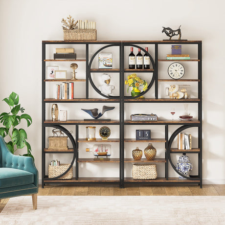 Tribesigns Industrial 8-Tier Etagere Bookshelf - 77-Inch Tall Open Display Unit in Brown/Black Tribesigns