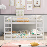 Harper & Bright Designs Full Over Full Low Bunk Bed with Headboard and Footboard, Solid Wood Floor Bunk Bed with Ladder, for Toddlers Kids Boys Girls - White Harper & Bright Designs