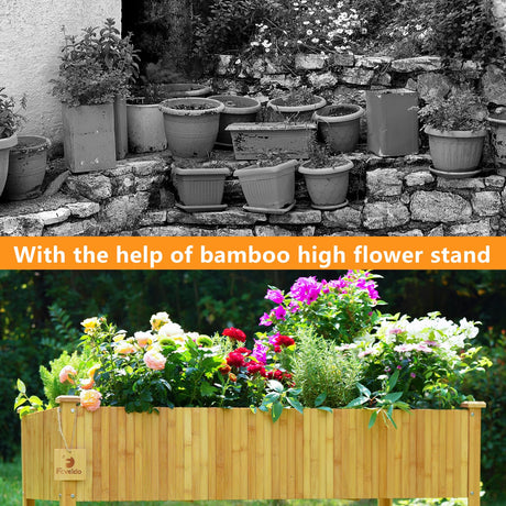 FCVEIDO Bamboo Raised Garden Beds Outdoor, Raised Garden Bed with Legs, Elevated Bamboo Planter Box, Standing Growing Bed for Growing Fresh Herbs, Vegetables, Succulents, Flowers (48x25x30 Inch) FCVEIDO