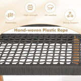 Tangkula Acacia Wood Outdoor Bench with Breathable Rope, 2-Person All-Weather Patio Seating Tangkula