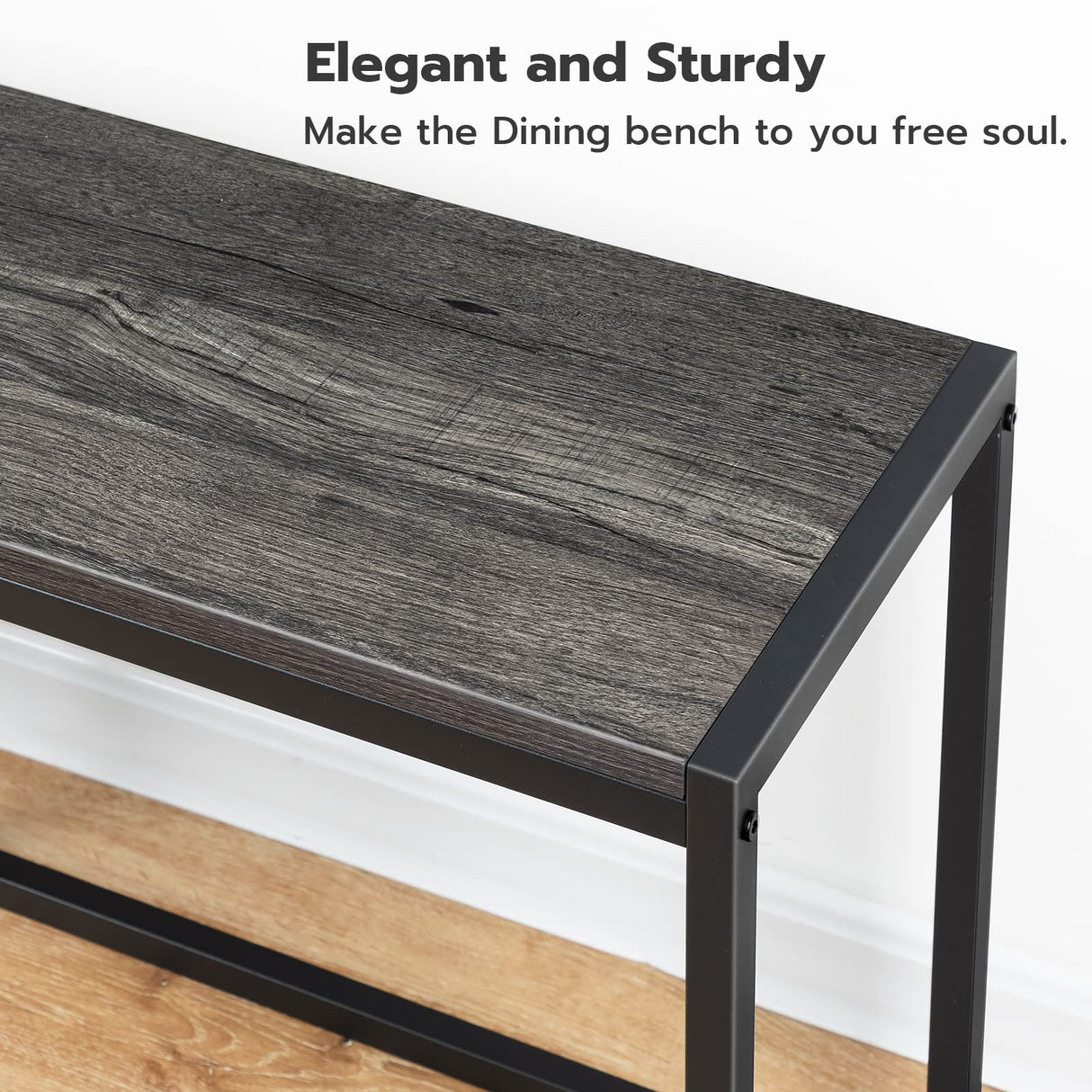 HOOBRO Dining Bench, 47.2 Inch Industrial Style Kitchen Table Bench, Steel Frame, Easy to Assemble, for Kitchen, Dining Room, Charcoal Gray and Black BC12CD01 HOOBRO