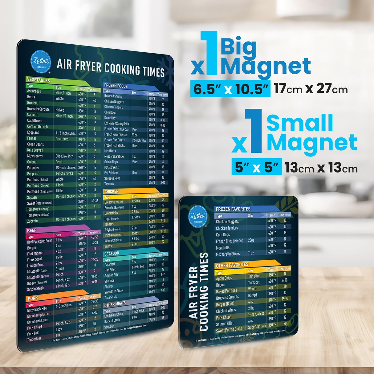 Air Fryer Magnetic Cheat Sheet Set - Air Fryer Accessories Cookbook - Easy to Use AirFryer Time Chart Set - Strong Magnet Quick Reference Cooking Guide for Frying (Black) LOTTELI KITCHEN