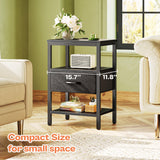 SUPERJARE Nightstand with Charging Station, Bed Side Table with Adjustable Fabric Drawer, Night Stand for Bedroom, 3-Tier Storage End Table, for Living Room, Black SUPERJARE