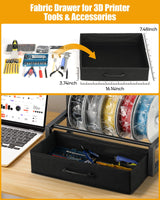 2-Tier Desktop Filament Storage Rack with Fabric Drawer - 3D Printer Filament Spools Holder Shelf for PLA/ABS/TPU Filaments, Tabletop Organizer for Home Office, Workshop Studio (Black Single Row) Rackgolfic