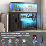 PAPIHO 55-75 Gallon Aquarium Stand with Power Outlets,Fish Tank Stand with Cabinet&LED Light,Aquarium Stand for Fish Tank/Turtle Tank/Reptile Terrarium,1100LBS Capacity,Black PAPIHO