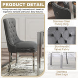 9 Piece Glass Dining Table Set for 8, 81" Rectangle Kitchen Table with 8 Gray Velvet Upholstered Chairs, Tempered Glass Tabletop with Stainless Steel Legs, for Kitchen and Dining Room, Silver Clear AMHDDT