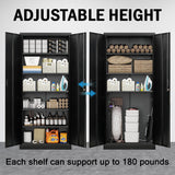 Metal Garage Storage Cabinets，71” Tall Metal File Cabinet with 5 Adjustable Shelves, Lockable Storage Cabinets for Office, Home, Garage, Warehouse 71" H x 31.5" W x 15.8" D (Black) TaskStorz