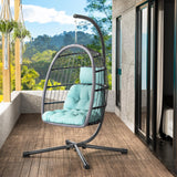 LEVELEVE Egg Chair with Stand,Patio Rattan Wicker Hanging Swing Egg Chair Hammock Chair for Bedroom Porch Garden,Thickened Aluminum Alloy Steel Frame and UV Resistant Cushion,350LBS Capacity LEVELEVE