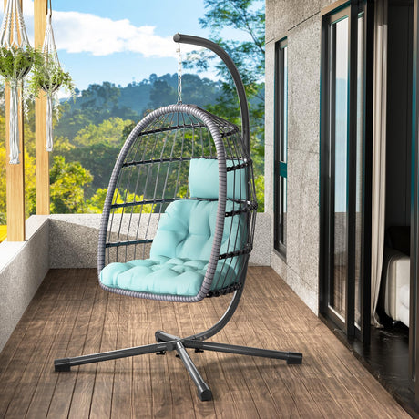 LEVELEVE Egg Chair with Stand,Patio Rattan Wicker Hanging Swing Egg Chair Hammock Chair for Bedroom Porch Garden,Thickened Aluminum Alloy Steel Frame and UV Resistant Cushion,350LBS Capacity LEVELEVE