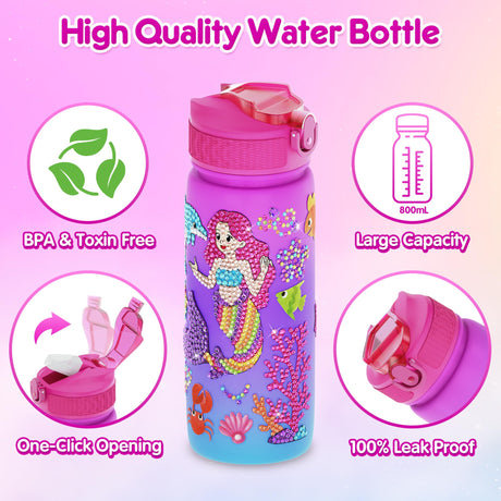 Mocoosy Decorate Your Own Water Bottle Kit for Girls, Art Crafts for Kids Ages 4-6-8-12, Unicorn & Mermaid Diamond Art Painting Toys Summer Craft Activity Birthday Gift Ideas for Girls 5-10 Years Old Mocoosy