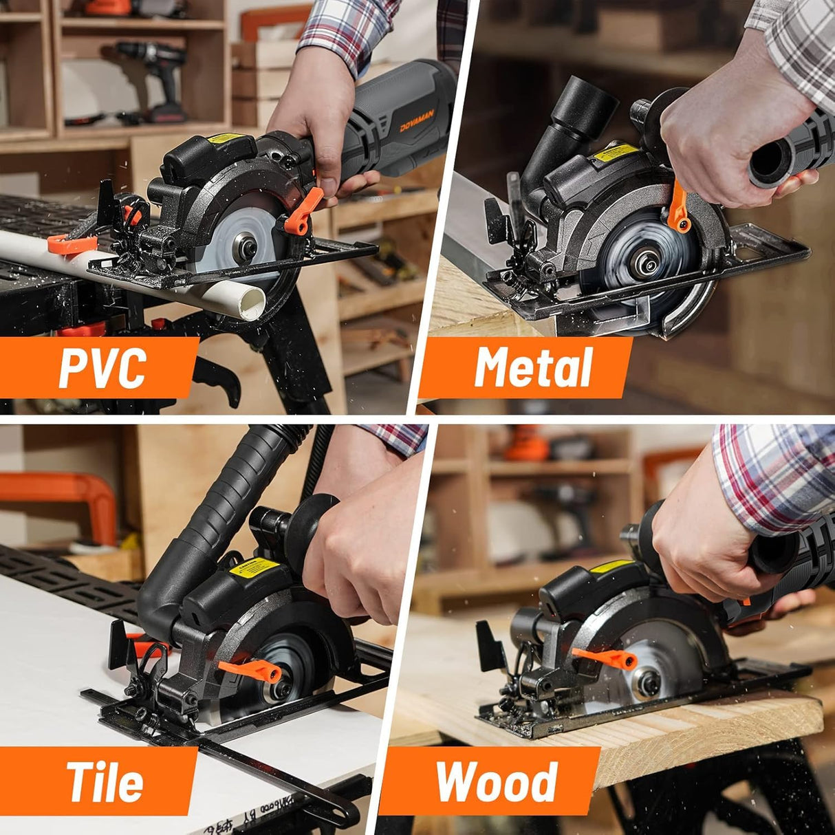 DOVAMAN Circular Saw, 5.8A 4-1/2" Circular Saw w/Laser, Metal Auxiliary Handle, 6 Blades (4½", 4¾"), Cutting Depth 1-11/16" (90°), 1-1/8" (45°), Ideal for Wood, Soft Metal, Plastic, Tile - MCS01A DOVAMAN