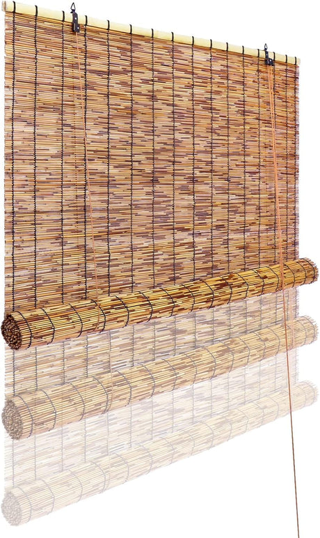 Tgzwme Reed Curtain, Bamboo Light Filtering Roller Shades,47" W x 71" H Retro Natural Roll Up Window Blind for Outdoor Indoor Tgzwme
