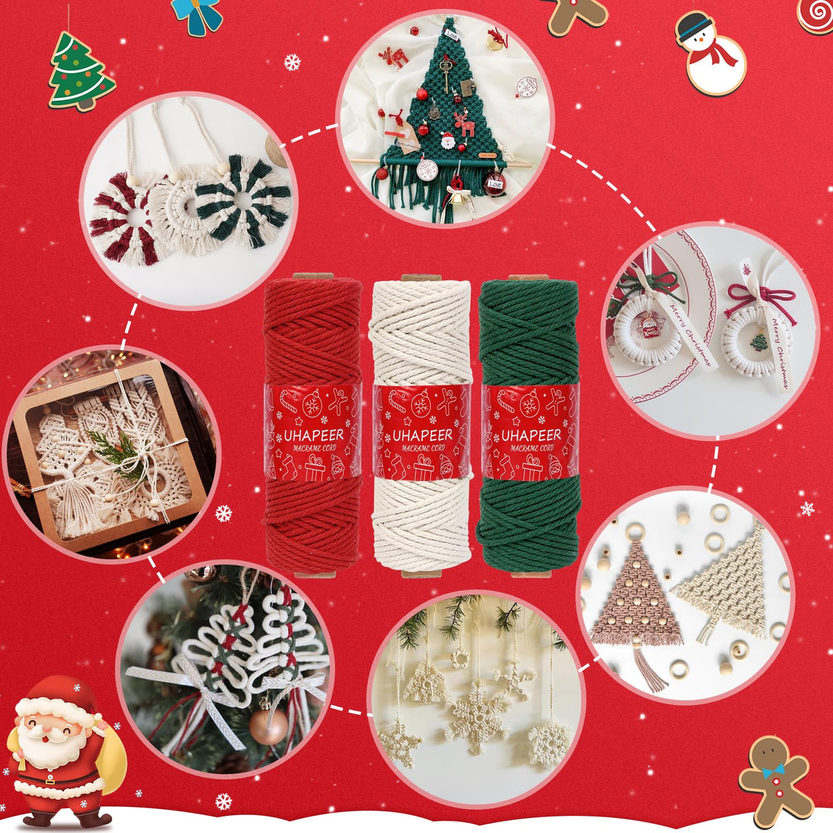 UHAPEER 137PCS Macrame Kits for Adults Beginners DIY Macrame Christmas Tree and Boho Macrame Supplies with 3 mm Macrame Cord Cotton Beads Xmas Ornaments Christmas Decorations Gifts Wall Hanging UHAPEER