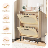 Crownland Shoe Cabinet, Shoe Storage Cabinet with 2 Flip-Out Drawers, Modern Two-Tier Shoe Rack Cabinet for Entryway, Hallway, Living Room(Wood) Crownland