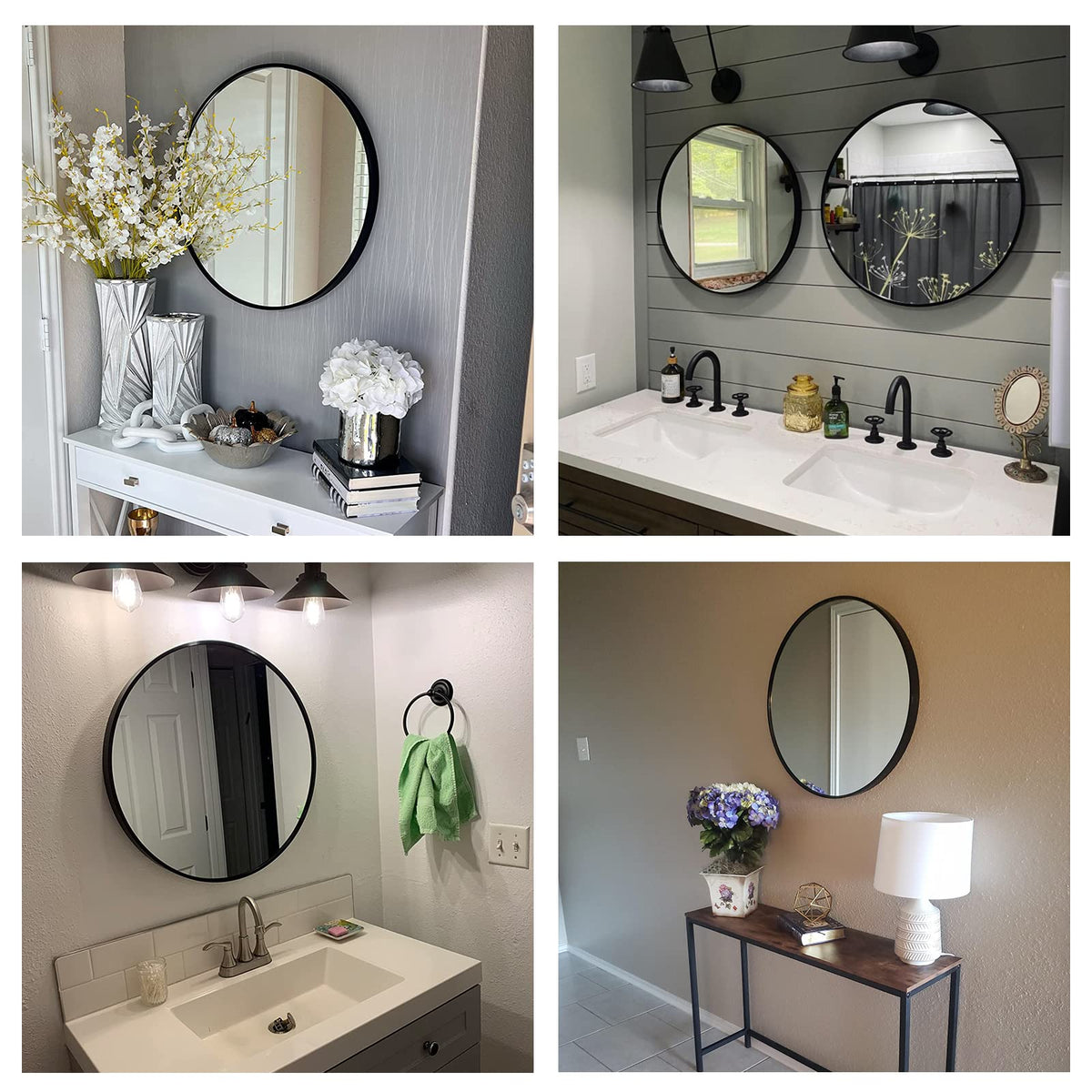 Round Mirror, Black Round Mirror 24 inch, Round Wall Mirror Metal Frame, Round Bathroom Mirror, Circle Mirrors for Wall, Living Room, Bedroom, Vanity, Entryway, Hallway. Oruii