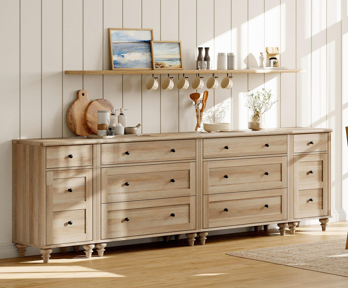 WAMPAT Dresser for Bedroom with 8 Drawers and 2 Storages, Nightstands with Charging Station for Living Room, Oak Kids Dressers with Wide 3 Chest of Drawers, for Nursery, Hallway WAMPAT