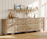 WAMPAT Dresser for Bedroom with 8 Drawers and 2 Storages, Nightstands with Charging Station for Living Room, Oak Kids Dressers with Wide 3 Chest of Drawers, for Nursery, Hallway WAMPAT