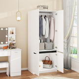 Armoire Wardrobe Closet with Doors: 75" White Large Wardrobe Closet with 2 Doors, Clothes Cabinets for Bedroom Armoires with Storage, Wood Wardrobes Closets for Hanging Clothes (C-Style, 31.5") Mhsatyrs