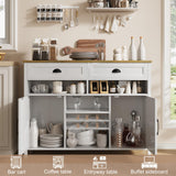 Vividwood 47.2" Modern Farmhouse Wine Bar Cabinet with Wine & Glass Rack, 2 Drawers Buffet Sideboard Storage for Kitchen, Living Room, Dining Room - Coffee & Liquor Station Cabinet (White) Vividwood