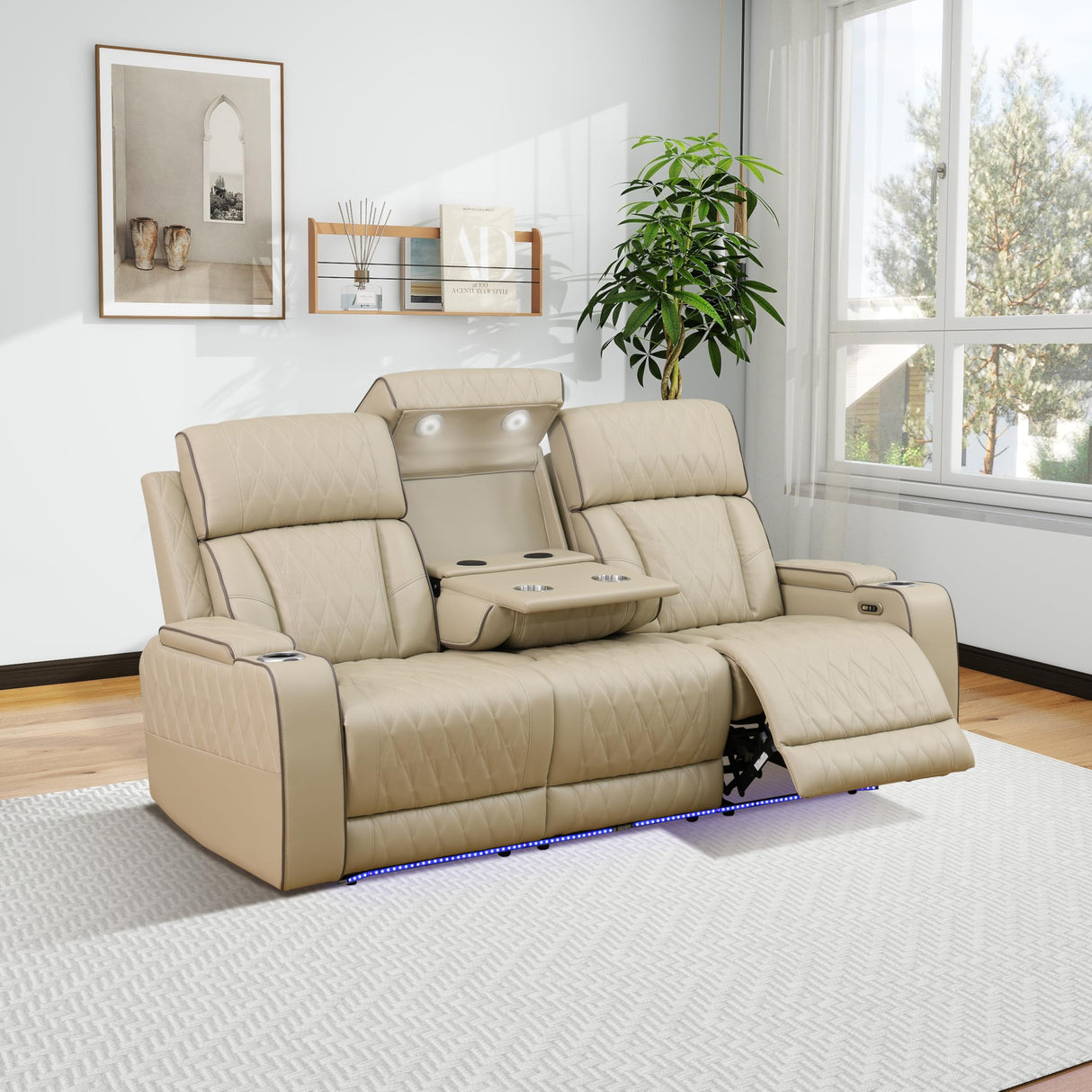 GEBADOL Power Recliner Sofa Set for Living Room,Khaki Leather Reclining Sofas with USB Port,Leather Couch with Power Recliner for Living Room/Apartment/Office GEBADOL