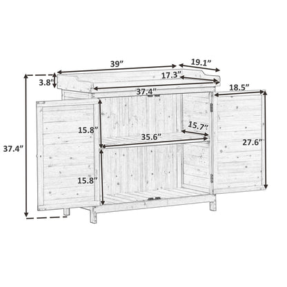 RUNNA Outdoor 39" Potting Bench Table, Rustic Garden Wood Workstation Storage Cabinet Garden Shed with 2-Tier Shelves and Side Hook (Grey#024) - WoodArtSupply