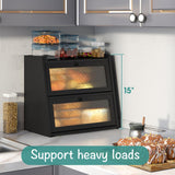 viewcare Black Bread Box, Double Layer Large Bread Box for Kitchen Counter, Bamboo Bread Storage Container with Wavy Acrylic Transparent Door viewcare