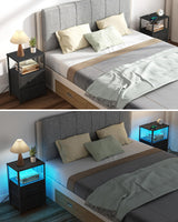 TUTOTAK LED End Table with Charging Station, Nightstand with Cloth Drawer, Side Table with 1 USB Port and 1 Type-C Port, Set of 2, Couch Table, Black TB01BK052L TUTOTAK