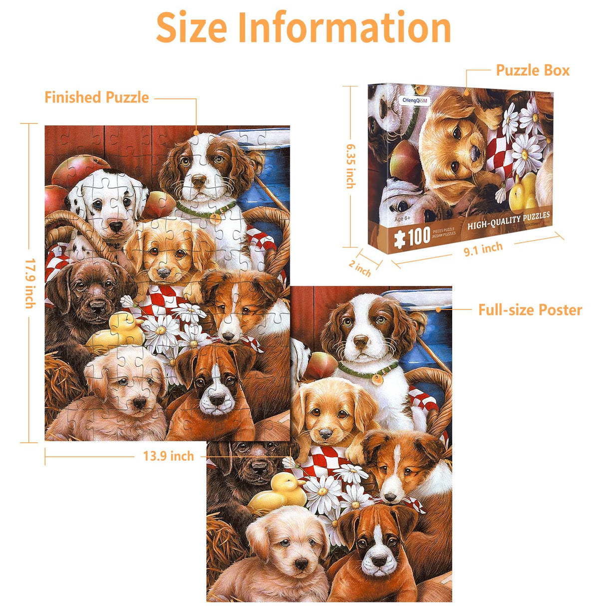 100 Piece Puzzles for Kids Dog Puzzle 100 Piece Puzzles for Adults Puppy Group Photo Puzzles 100 Pieces for Adults, 100 Piece Puzzles for Seniors, Kids Puzzles 100 Piece Dogs Selfie 100 Piece Puzzle CHengQiSM
