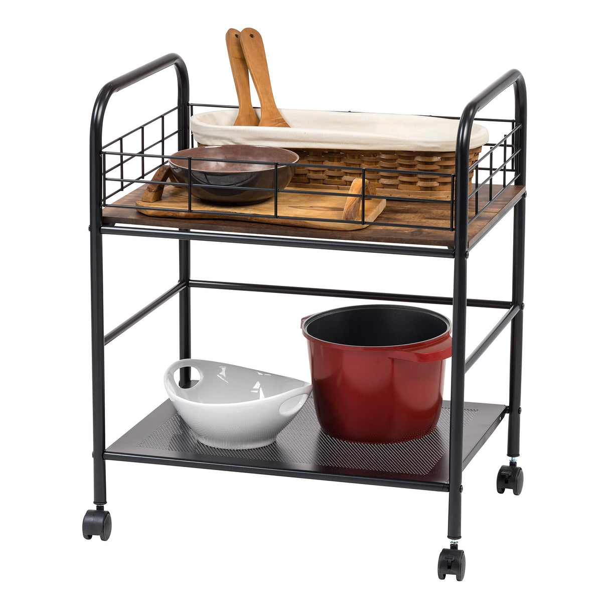 IRIS USA Wide Wood and Metal Rolling Storage Cart, Brown IRIS