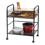 IRIS USA Wide Wood and Metal Rolling Storage Cart, Brown IRIS