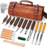 Wood Carving Kit, 20Pcs Wood Carving Tools with PU Leather Storage Bag, Wood Whittling Kit with 3Pcs Chisels & 8Pcs Whittling Knives & 5 Detail Carving Knives for Beginners and Enthusiasts K KERNOWO