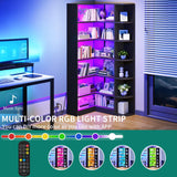 YITAHOME Corner Bookshelf and Bookcase with LED Light, Black Bookshelf 6 Tier Corner Shelf L-Shaped Bookcase Storage Display Shelf for Home Office, Living Room, Bedroom, Black YITAHOME
