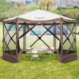 COBIZI 12x12ft Pop up Gazebo Screen Tent Screen House for Camping, Camping Outdoor Screened Gazebo with Mosquito Netting, Portable Hub Tent with Carrying Bag and Ground Stakes, Brown(Upgraded 2.0) COBIZI