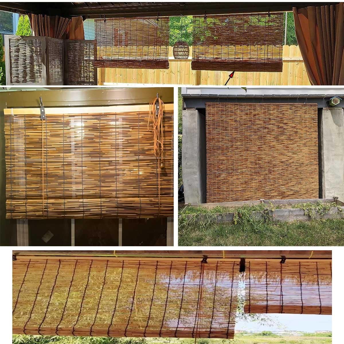 Natural Bamboo Blackout Roller Blinds - 80% Light Filtering Sunshade Curtain for Indoor & Outdoor Use DISPRA