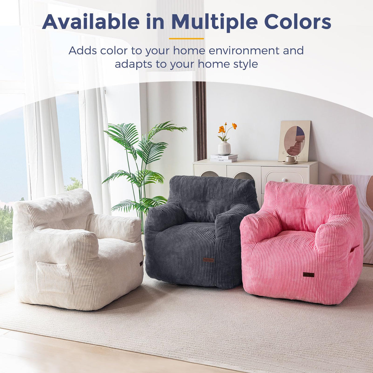 MAXYOYO Corded Bean Bag Chair, Living Room Bean Bag Chair for Adults Kids, Tufted Lazy Couch Lazy Sofa for Living Room, Stuffed with Filler MAXYOYO