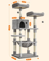 FEANDREA Cat Tree, Cat Tower for Indoor Cats, 56.3-Inch Cat Condo with Scratching Posts, Hammock, Plush Perch, Light Gray UPCT15W Feandrea