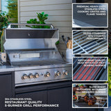 Backyard Discovery Fusion Flame Turn-Key Outdoor Kitchen with 38-inch Stainless Steel 5-burner Grill Island, Sear Zone, Infrared Burner, Outdoor-Rated Refrigerator, Storage, Steel Roof for Deck, Patio Backyard Discovery