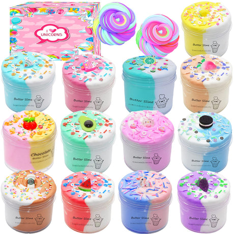 13 Pack Unicorn Dual Color Butter Slime Kit,Soft & Non-Sticky,DIY Slime Toys for Kids, for Girls and Boys Party Favors GHFEOOHN