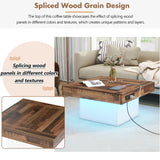 Vinsetto Farmhouse Wood Coffee Table with 2 USB Ports and Outlets, LED Light, Anti-Slip Foot Pads, Spliced Wood Grain, 31.5" L x 31.5" W x 16.5" H, White Vinsetto