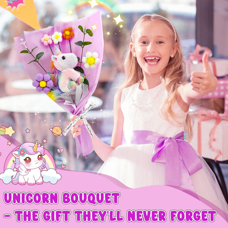 YOFUN Unicorns Gifts for Girls - Create Your Own Unicorn Flower Bouquet Craft Kit, DIY Toys for Girls Ages 6-12, Graduation & Birthday Gift Ideas for Daughter, Niece, Granddaughter (Unicorn) Y YOFUN