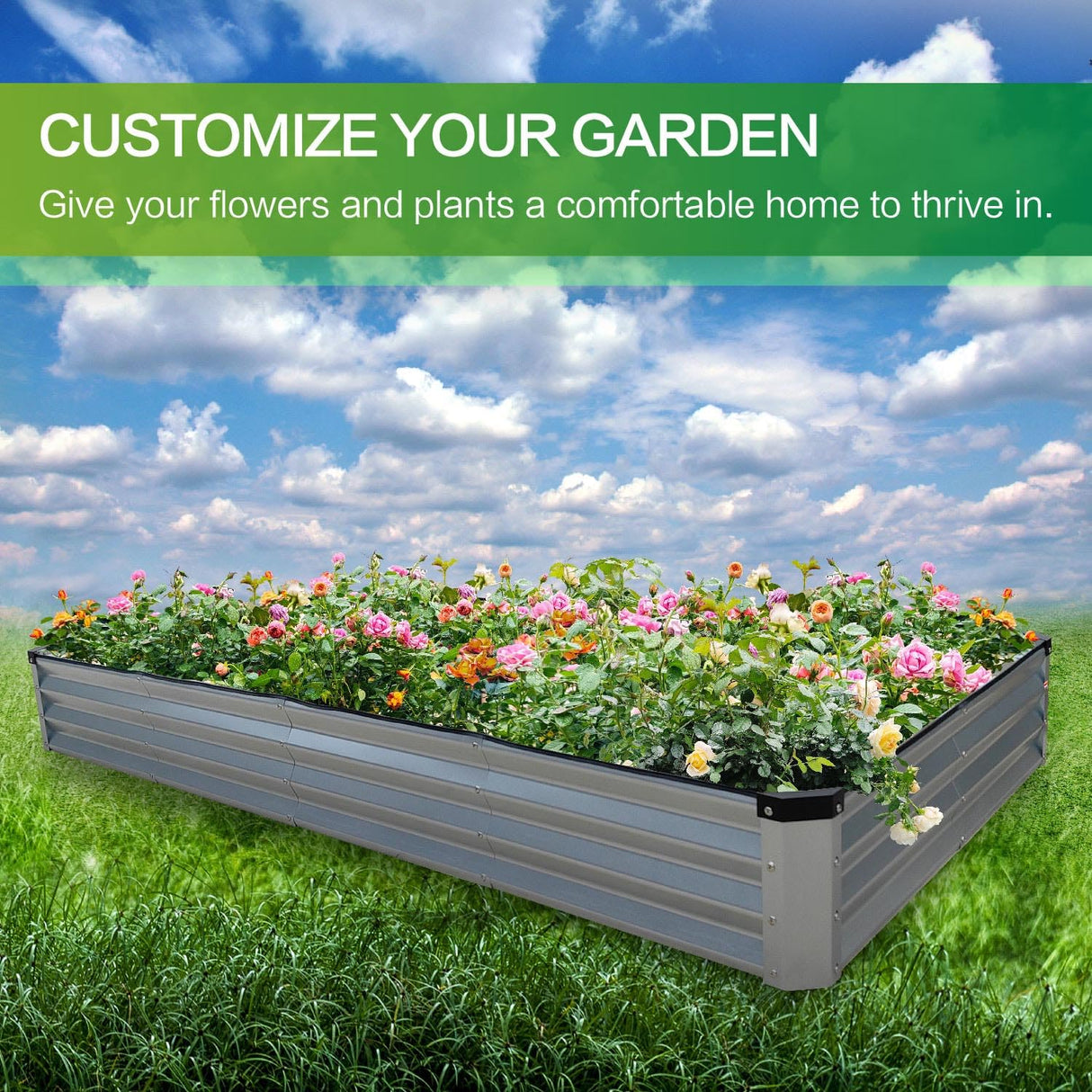 GARDMAX 8x4x1FT Galvanized Raised Garden Bed Kit, Metal Planter Boxes Outdoor with Easy Assembly, Large Garden Bed for Vegetables, Fruits, Flower, Herbs Rectangle Silver Generic