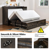 AMERLIFE Queen Murphy Bed Cabinet with Charging Station and Storage, Farmhouse Foldable Platform Bed for Guest Room, Office, Small Spaces, Black Oak AMERLIFE