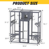 COZIWOW Upgraded Extra Large Cat Catio Equipped 4-Way Pet Door, Outdoor Wood Kitty Cage House with Insulation Condo, Patio Window Attach Cat Enclosure Playpen w/Weatherproof PVC Cover, Gray COZIWOW
