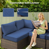 TANGJEAMER 5 Pieces Patio Furniture Set with 44" Fire Pit Table, Rattan Outdoor Sectional Conversation Sets, All Weather Outdoor Furniture Set with Cushions for Garden Lawn Balcony Porch Deck Blue TANGJEAMER