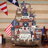 Seeloowy 26 Pcs 4th of July Patriotic Tiered Tray Decoration Independence Day USA Flag Wood Signs Rustic Wooden Tiered Tray Decorations for Labor Day Memorial Day Home Party (Cute Style) Seeloowy