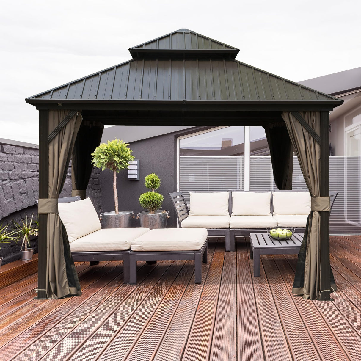 Domi 10' X 10' Hardtop Gazebo, Aluminum Metal Gazebo with Galvanized Steel Double Roof Canopy, Curtain and Netting, Permanent Gazebo Pavilion for domi outdoor living