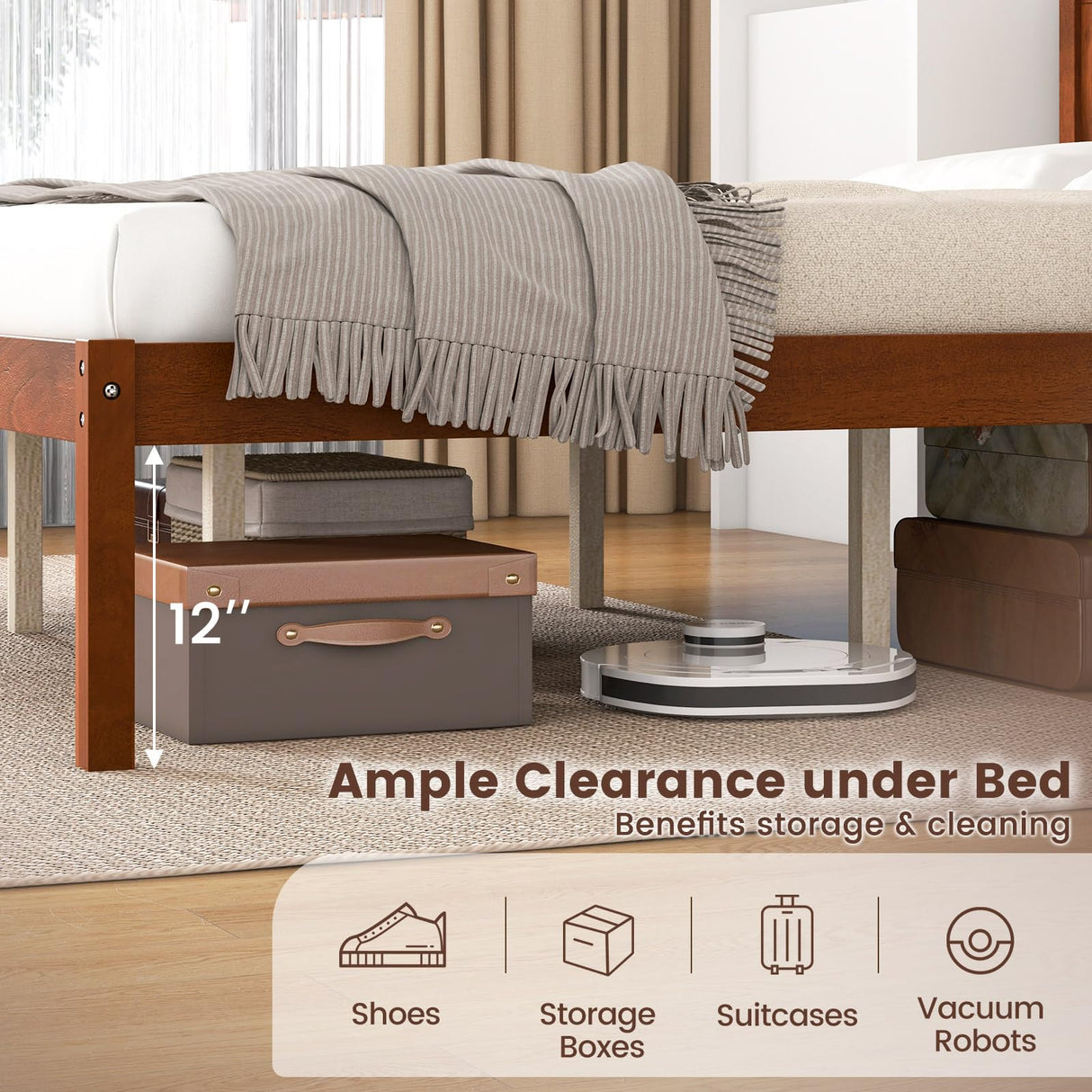 Giantex Queen Wood Platform Bed Frame with Headboard, Mid Century Queen Bed Frame with Wood Slat Support, Solid Wood Foundation with 16" Under Bed Storage, No Box Spring Needed, Easy Assembly Giantex