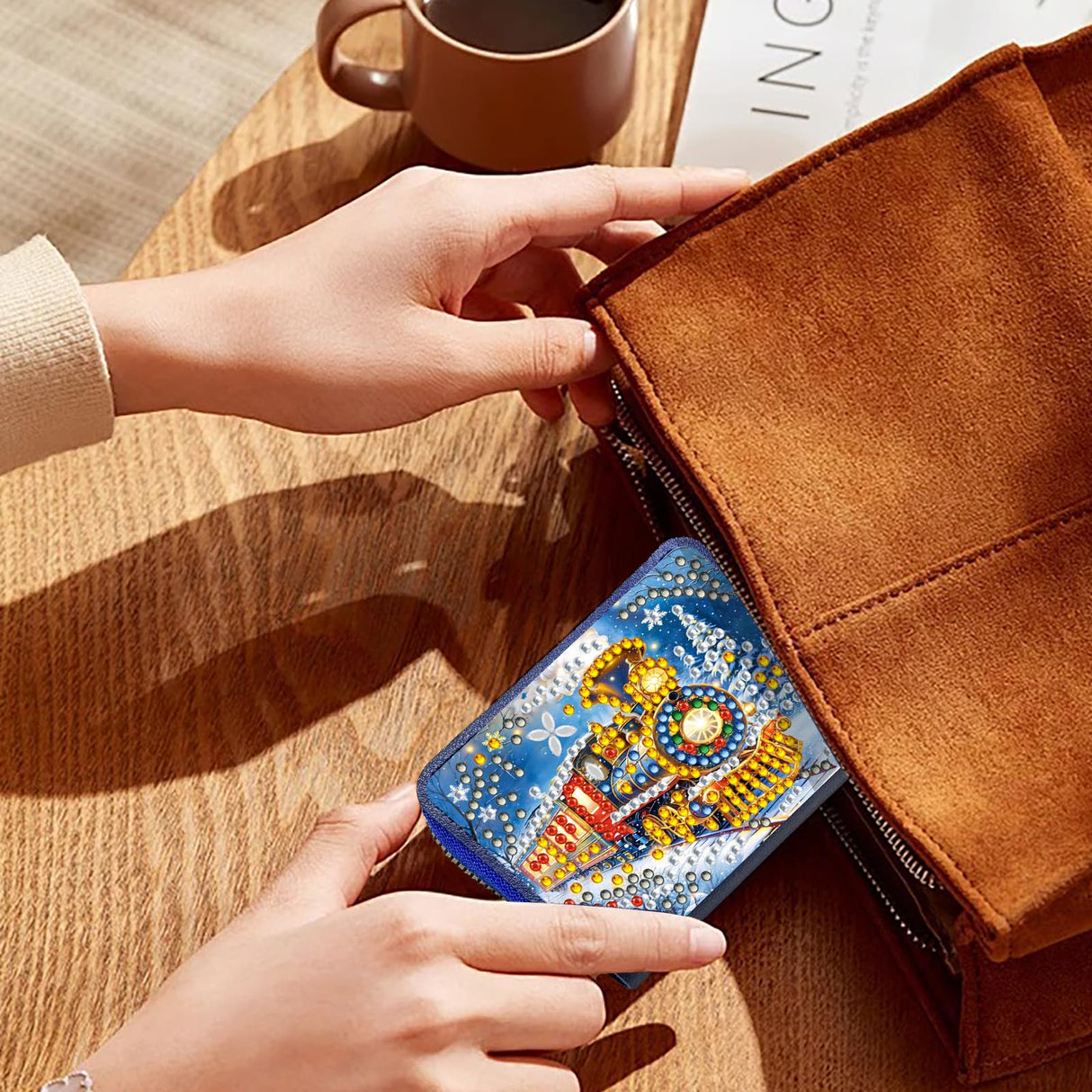 ARTopet Christmas Credit Card Holder Diamond Art Painting PU Wallet ID Card Case Zipper Anti-demagnetization Business Accordion Wallet Crafts Gift for Women Men Travel-Train ARTopet