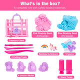 Carolart Unicorn Stretchy Cloud Sand,Blue & Pink Play Sand,Treasure Chest with Sensory Sand,Stretchable,Moldable,Expandable Cloud Slime,Tactile Fun Sensory Kit, Sensory Toys for Kids Ages 3+ Carolart