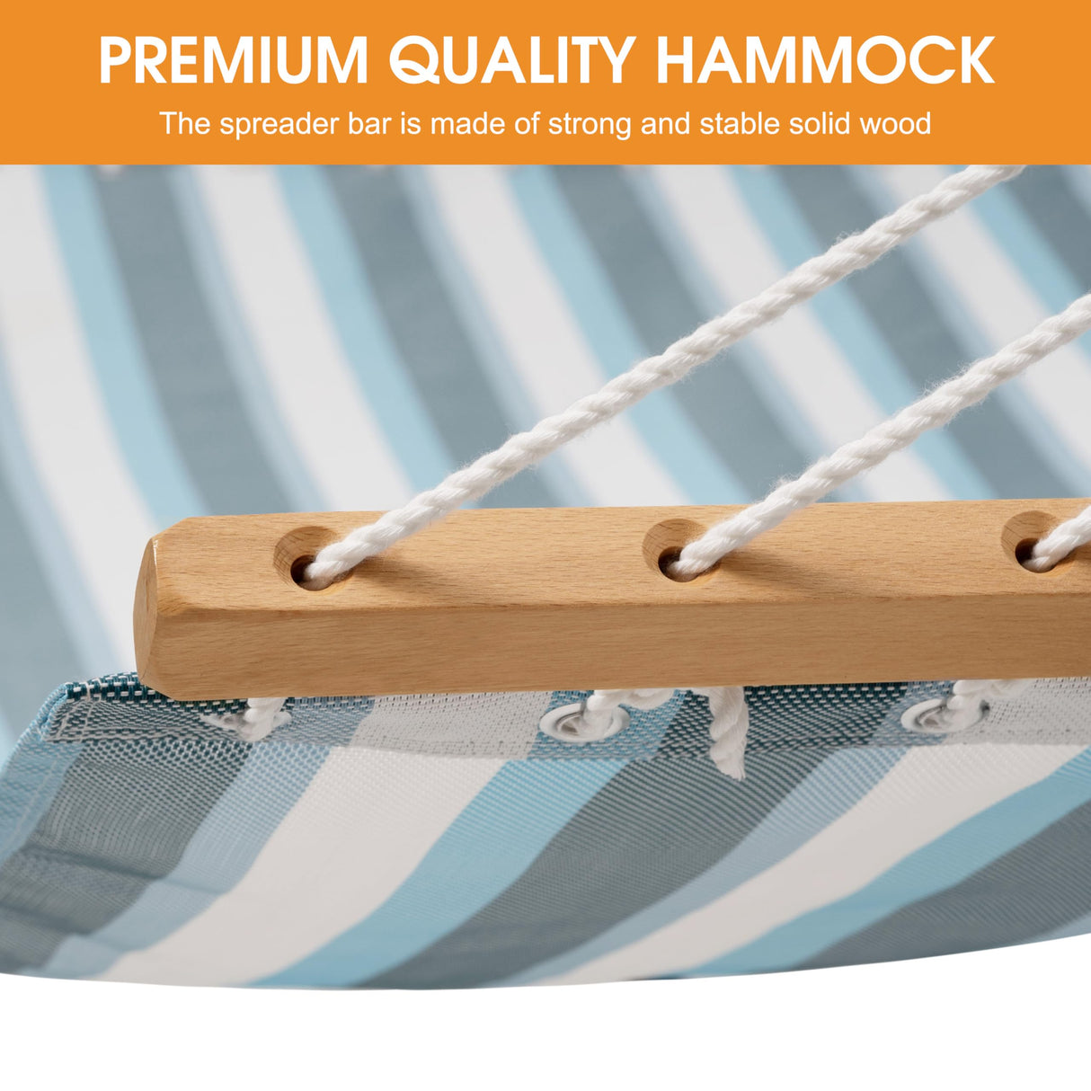 Lazy Daze Hammocks Quick Dry Hammock with Spreader Bar Textliene Fabric Double Outside Hammock with Chains Outdoor Patio Poolside Backyard Beach 450 lbs Capacity, Blue White Stripes Lazy Daze Hammocks